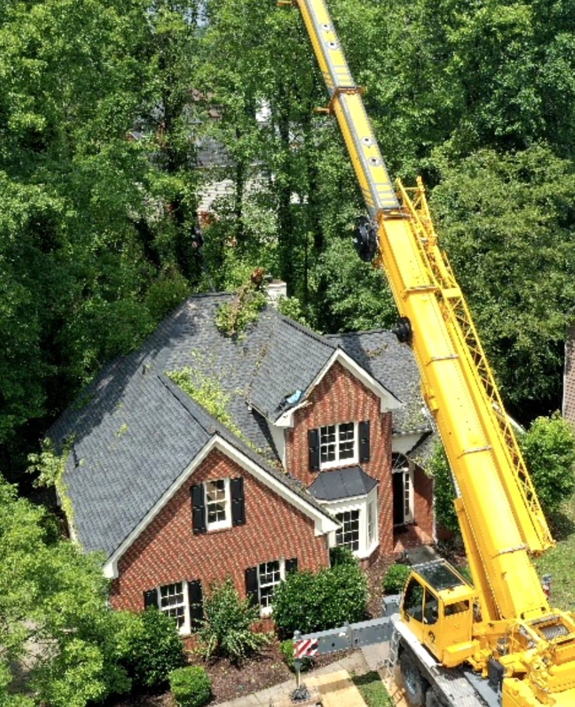 Aerial of a Bailey roofing job in progress